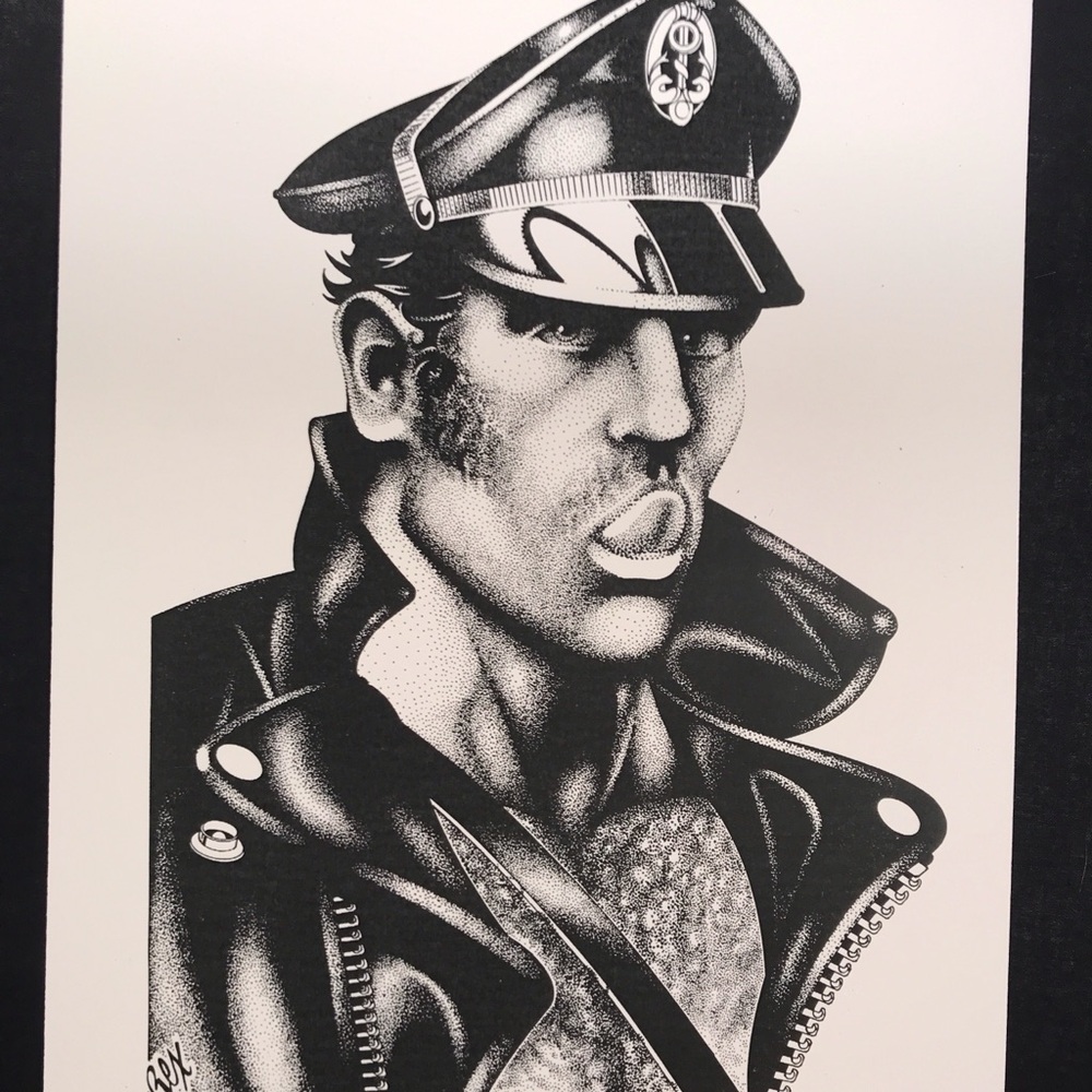REX Pointillism Art Print 8.5x11 Leather Man w/Tongue Out #3191 Dated 12-20-1981